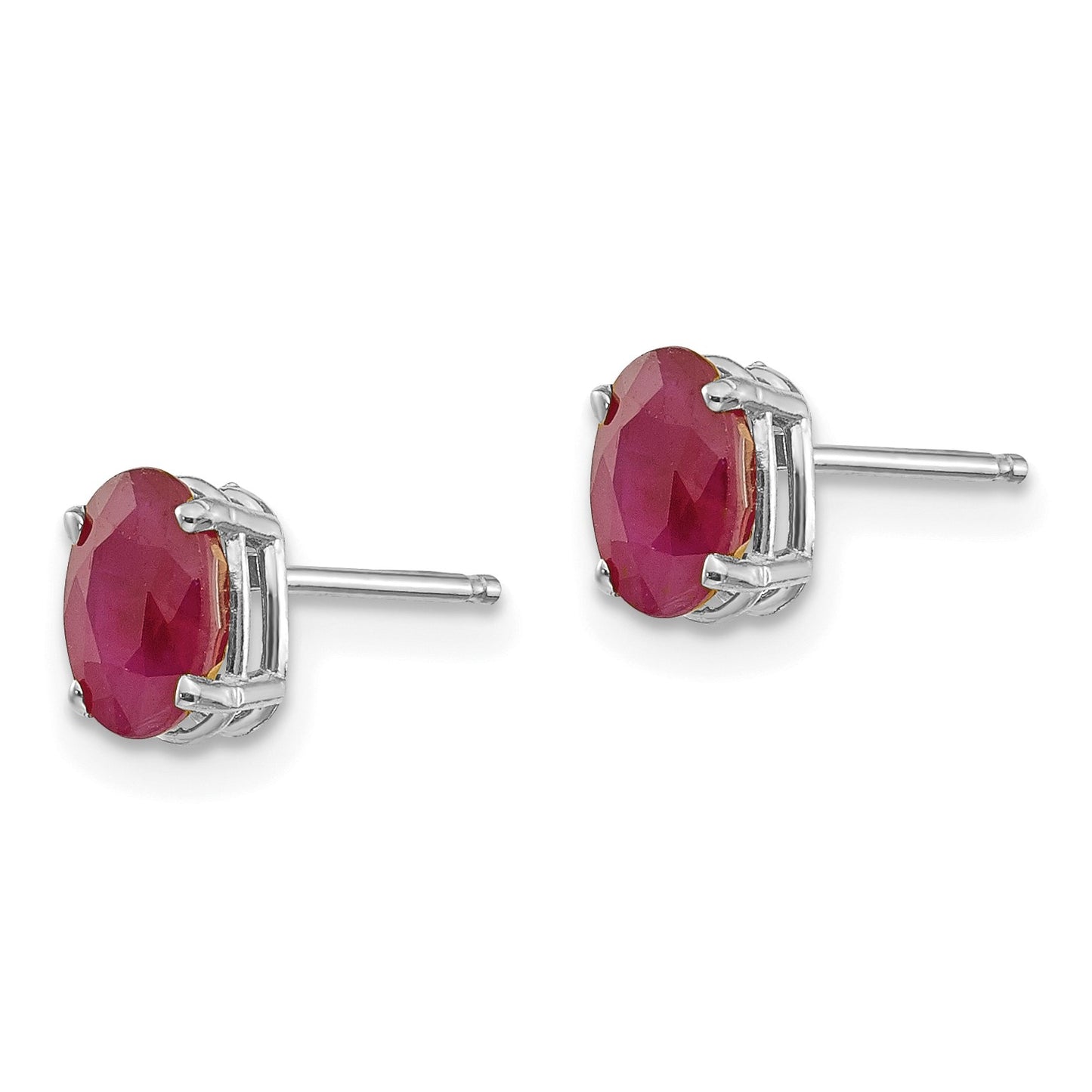14k White Gold 6x4 Oval July/Ruby Post Earrings