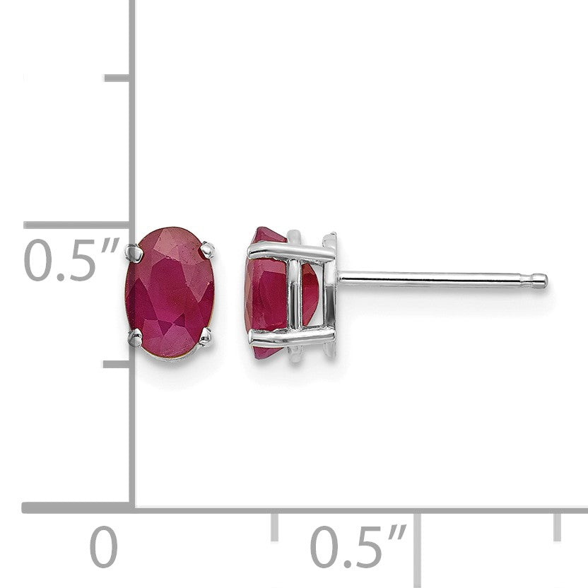14k White Gold 6x4 Oval July/Ruby Post Earrings
