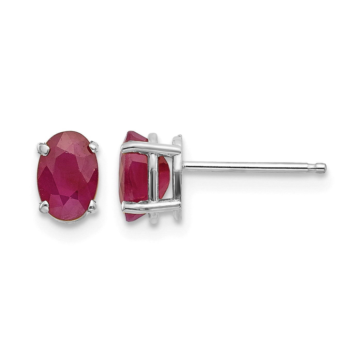 14k White Gold 6x4 Oval July/Ruby Post Earrings