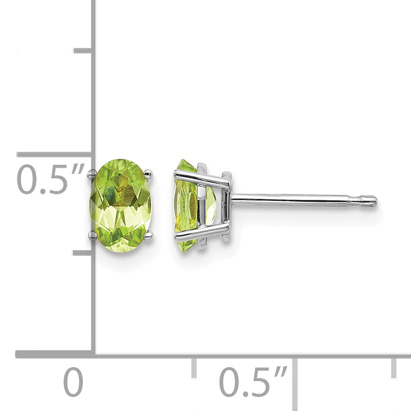 14k White Gold 6x4 Oval August/Peridot Post Earrings