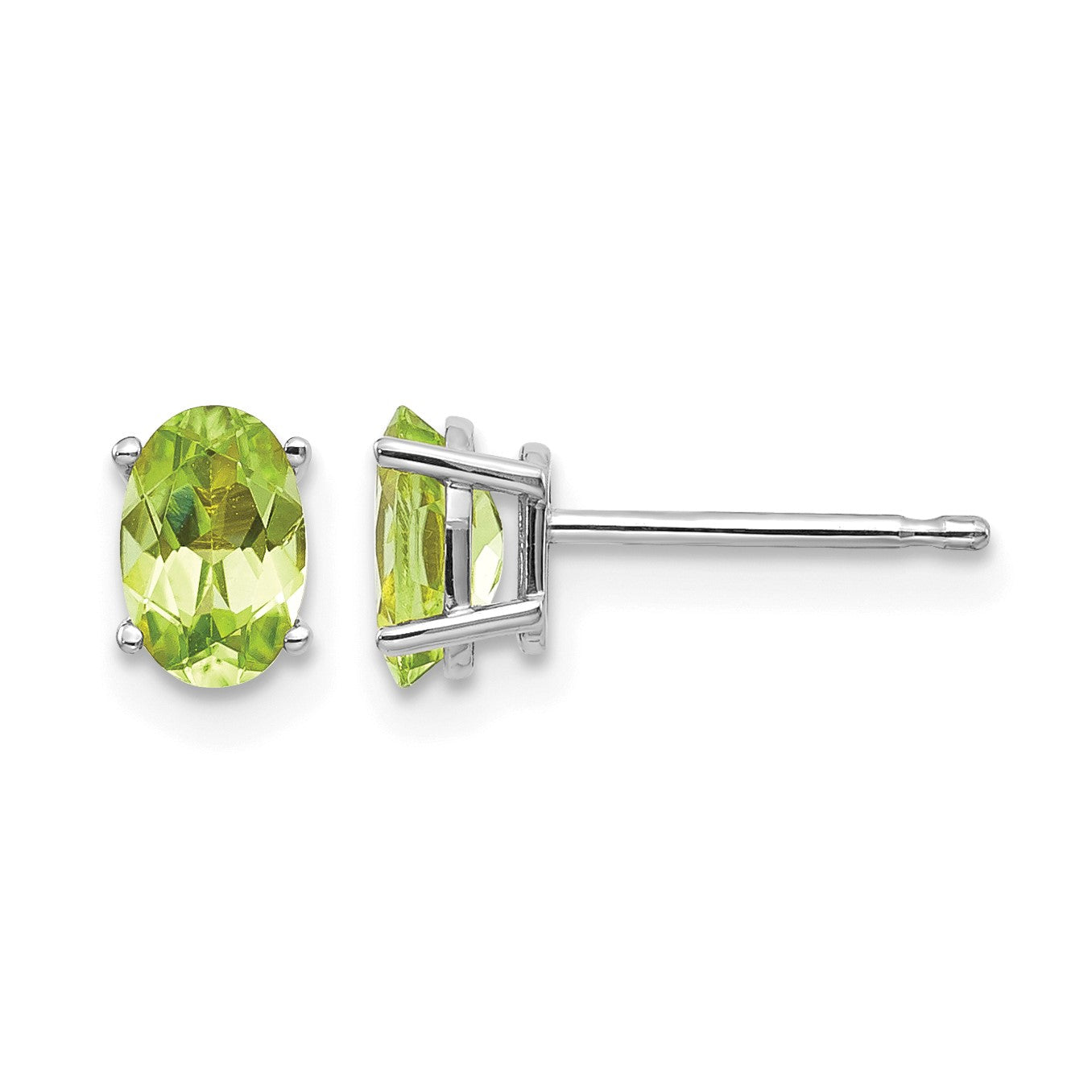 14k White Gold 6x4 Oval August/Peridot Post Earrings