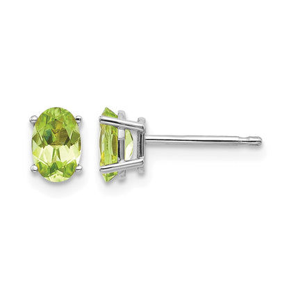 14k White Gold 6x4 Oval August/Peridot Post Earrings