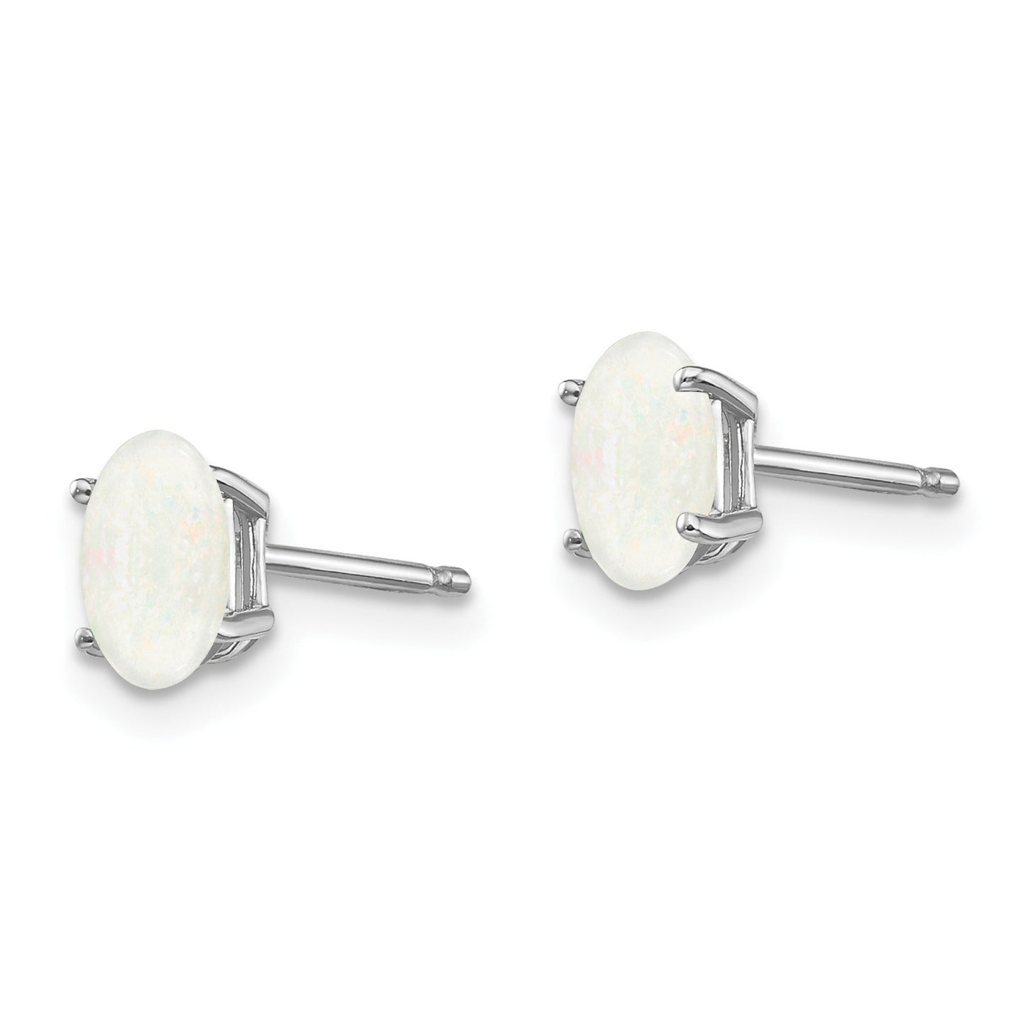 14k White Gold 6x4 Oval October/Opal Post Earrings