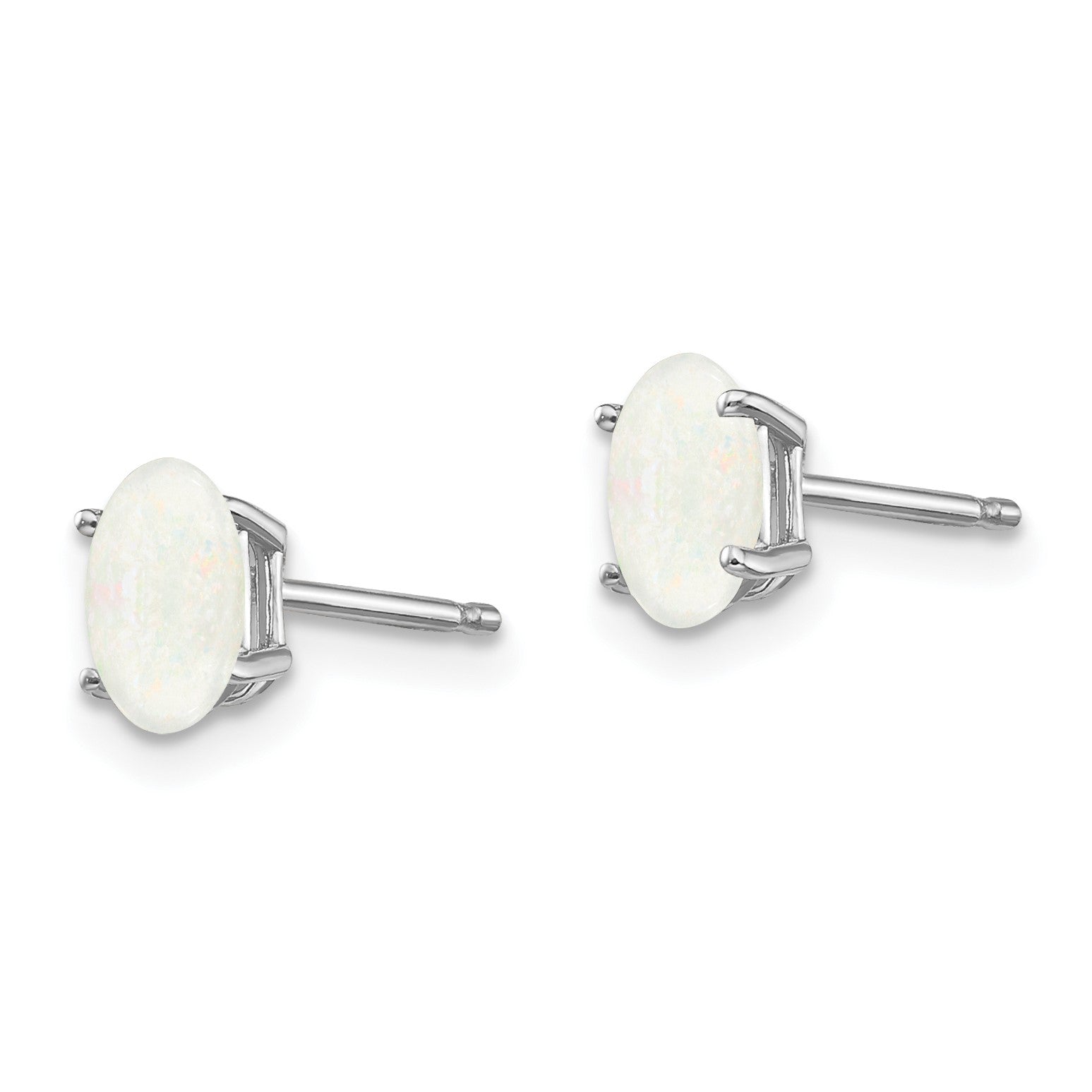 14k White Gold 6x4 Oval October/Opal Post Earrings