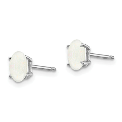 14k White Gold 6x4 Oval October/Opal Post Earrings