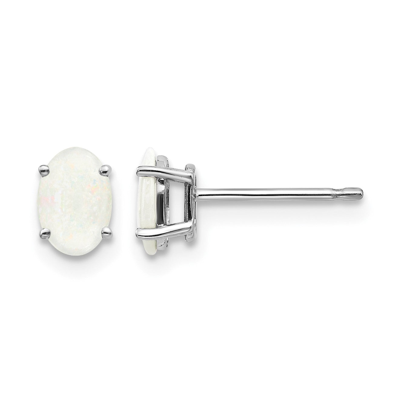 14k White Gold 6x4 Oval October/Opal Post Earrings