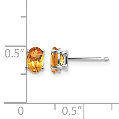 14k White Gold 6x4 Oval November/Citrine Post Earrings