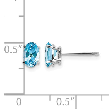 14k White Gold 6x4 Oval December/Blue Topaz Post Earrings
