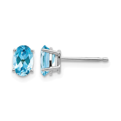 14k White Gold 6x4 Oval December/Blue Topaz Post Earrings