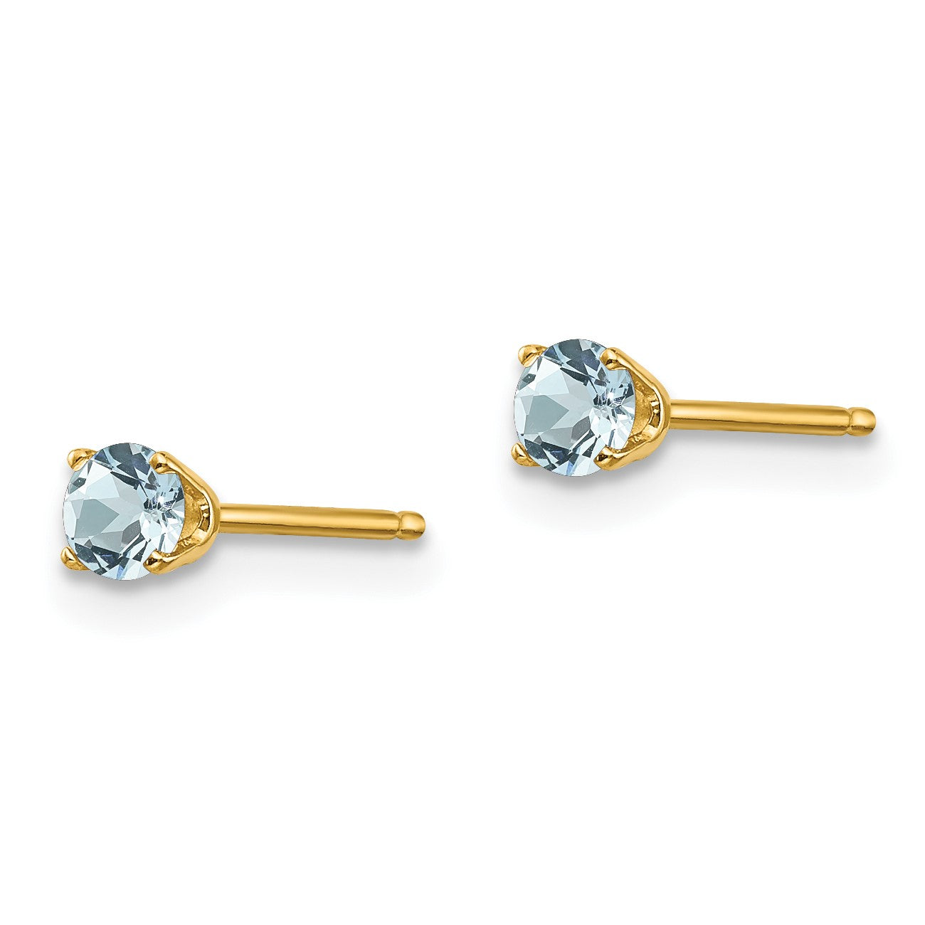 14k 3mm Round March/Aquamarine Post Earrings