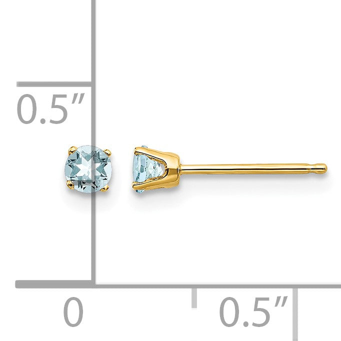 14k 3mm Round March/Aquamarine Post Earrings