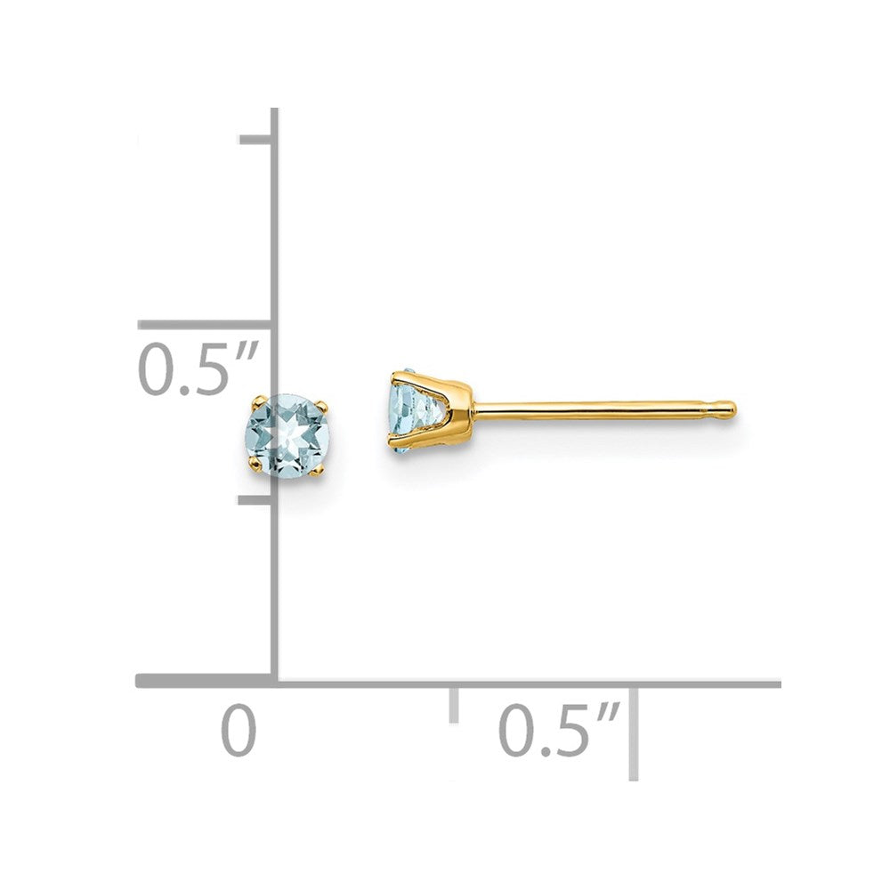 14k 3mm March/Aquamarine Post Earrings