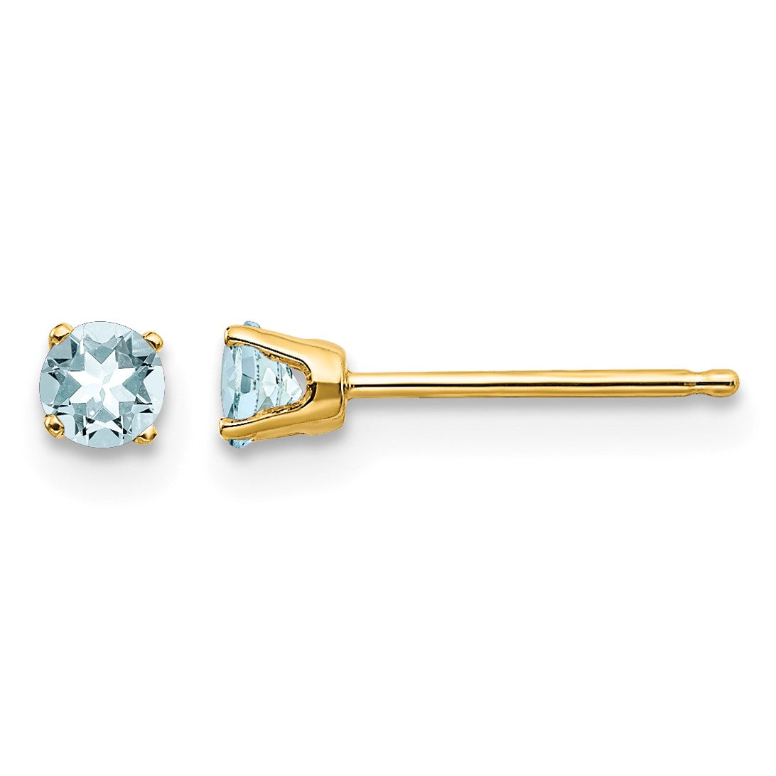 14k 3mm Round March/Aquamarine Post Earrings