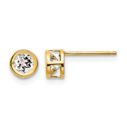14k 4mm Round Bezel April/White Topaz Post Earrings