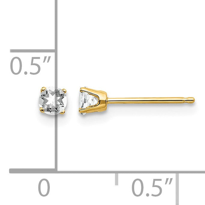 14k 3mm Round April/ White Topaz Post Earrings