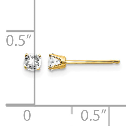 14k 3mm Round April/ White Topaz Post Earrings