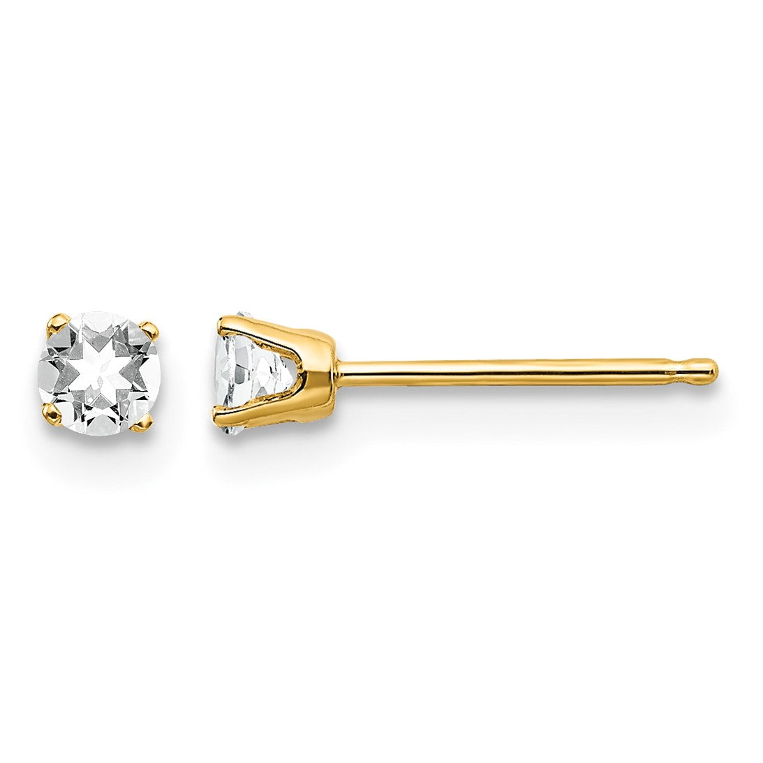 14k 3mm Round April/ White Topaz Post Earrings
