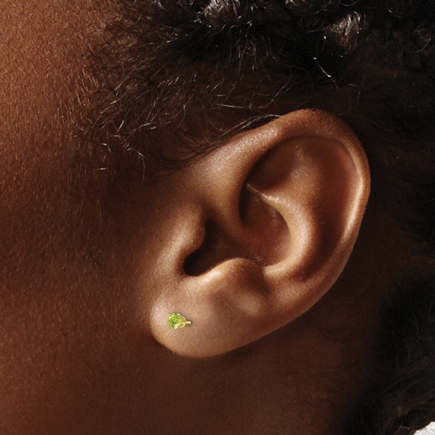 14k 3mm Round August/Peridot Post Earrings