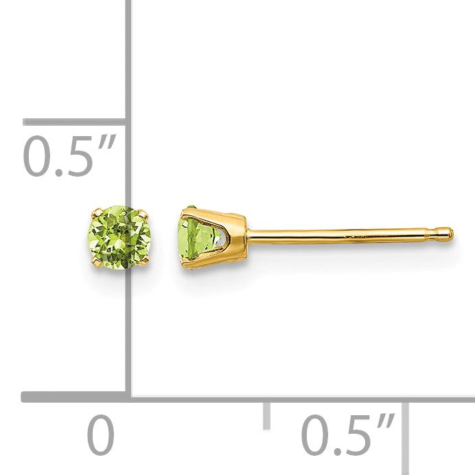 14k 3mm Round August/Peridot Post Earrings