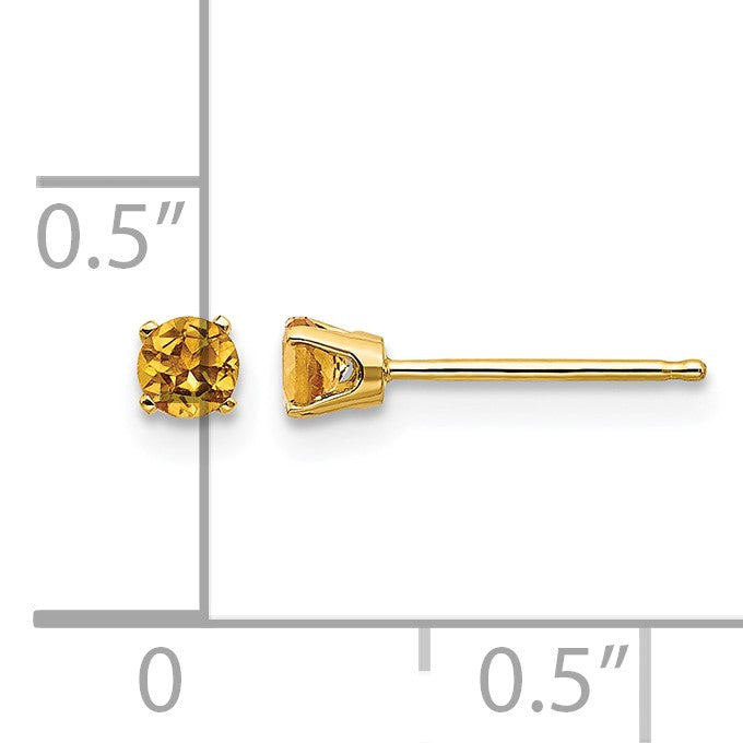 14k 3mm Round November/Citrine Post Earrings