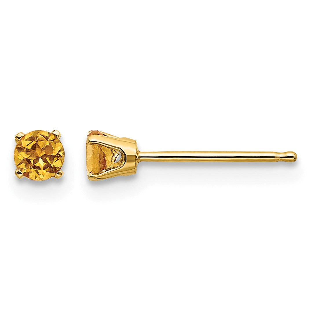 14k 3mm Round November/Citrine Post Earrings