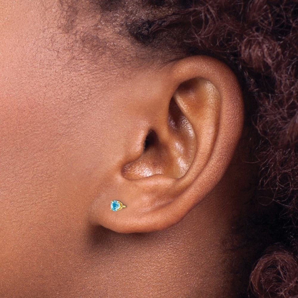 14k 3mm December/Blue Topaz Post Earrings