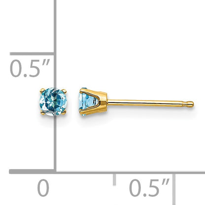 14k 3mm Round December/Blue Topaz Post Earrings