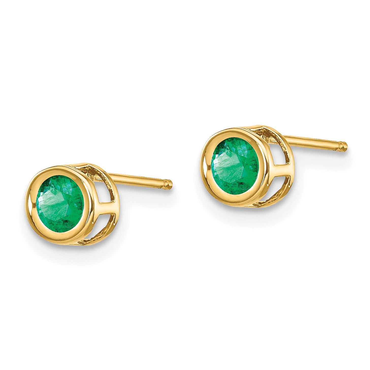 14k 4mm Round Bezel May/Emerald Post Earrings