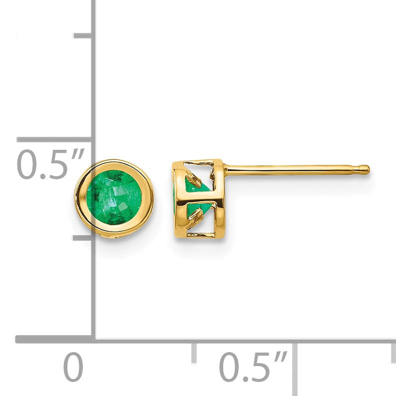 14k 4mm Round Bezel May/Emerald Post Earrings