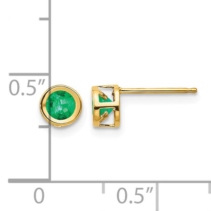 14k 4mm Round Bezel May/Emerald Post Earrings