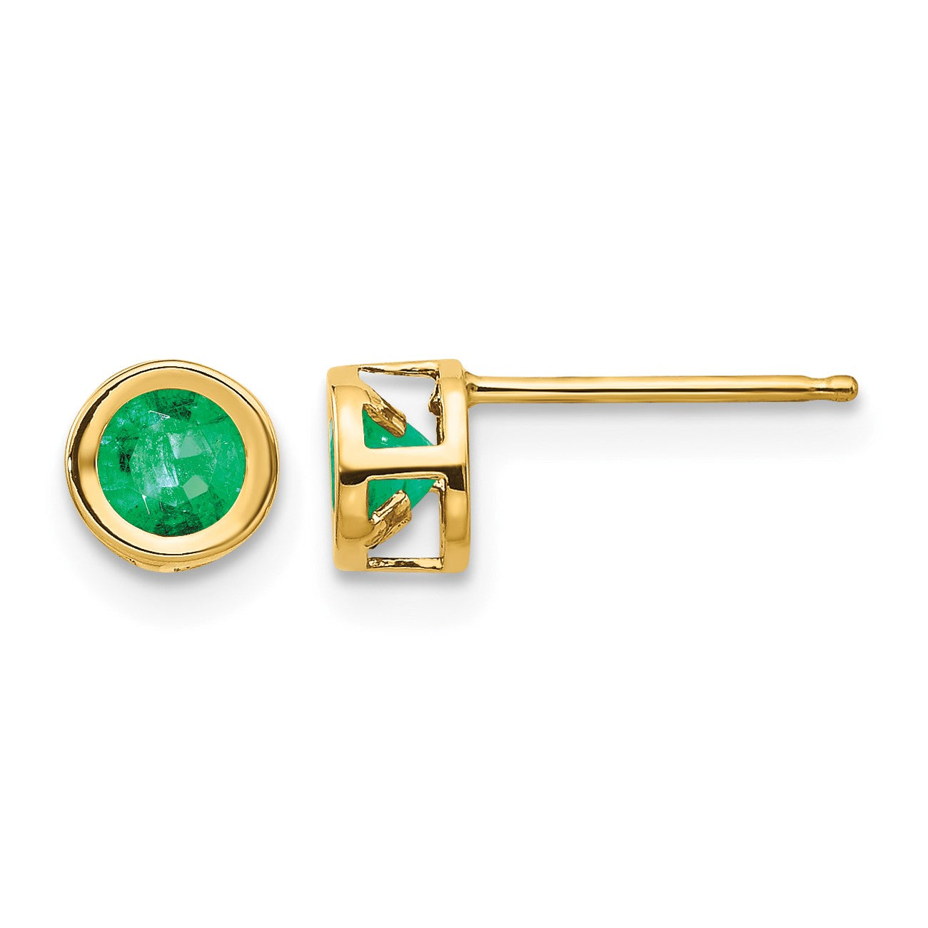 14k 4mm Round Bezel May/Emerald Post Earrings