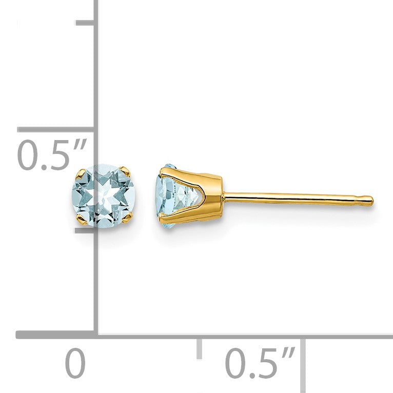 14k 4mm Round March/Aquamarine Post Earrings