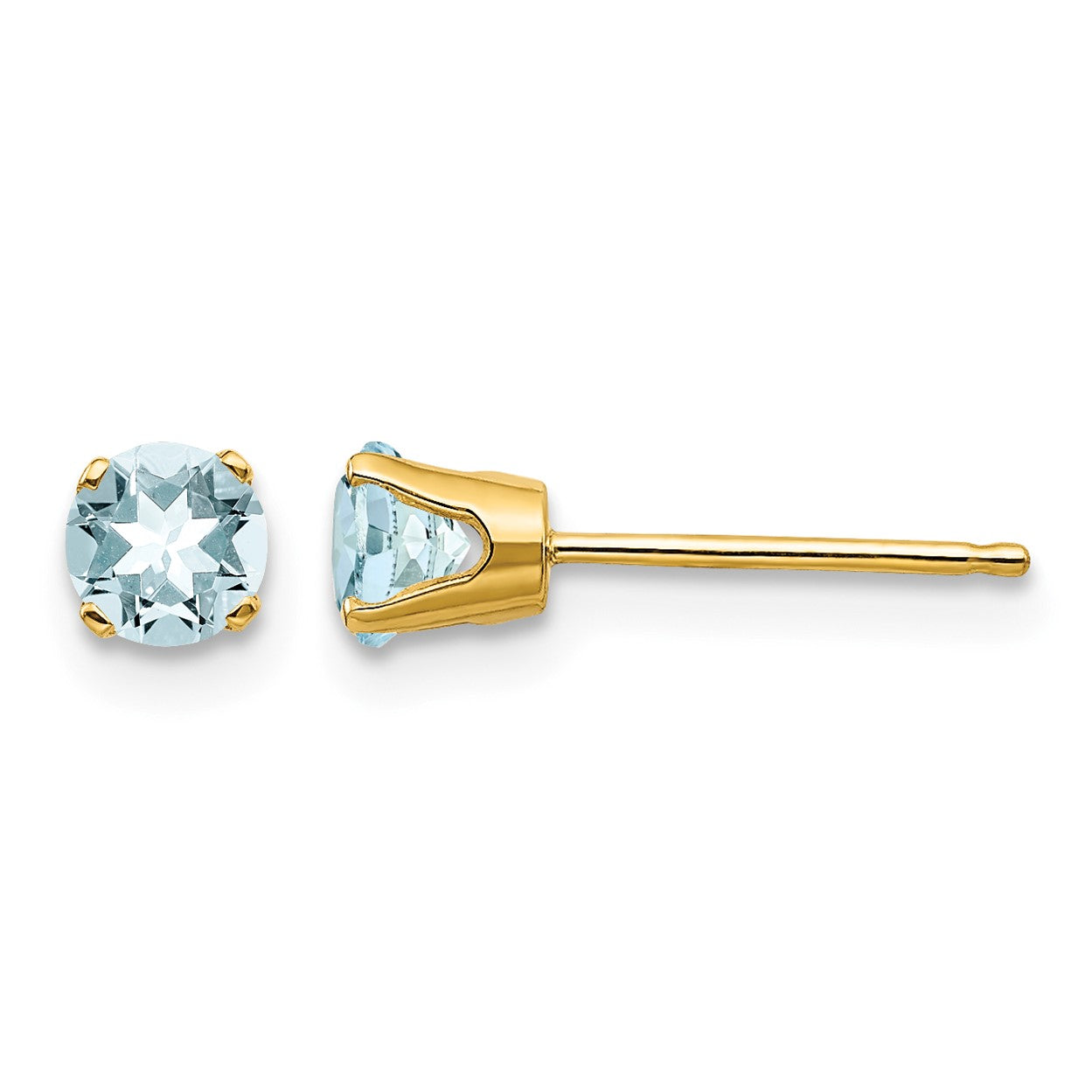 14k 4mm Round March/Aquamarine Post Earrings