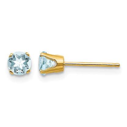 14k 4mm Round March/Aquamarine Post Earrings