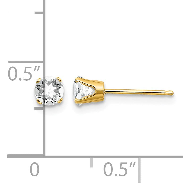 14k 4mm Round April/White Topaz Post Earrings