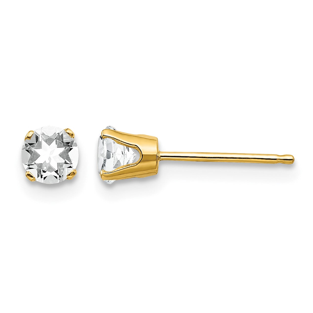14k 4mm Round April/White Topaz Post Earrings
