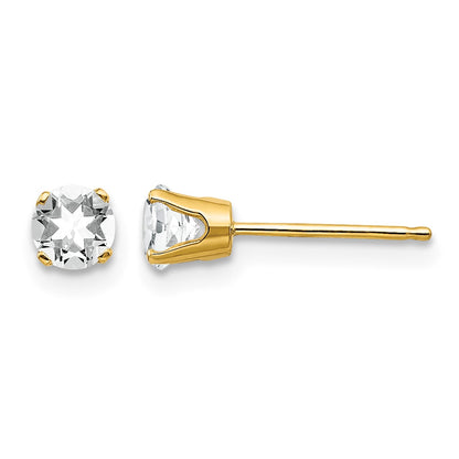 14k 4mm Round April/White Topaz Post Earrings