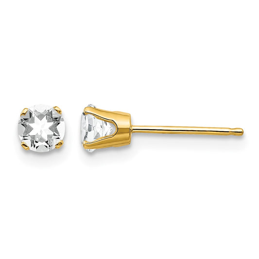 14k 4mm Round April/White Topaz Post Earrings