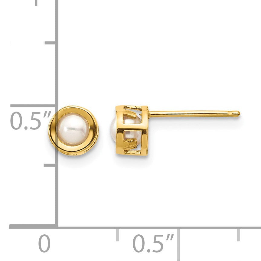 14k 4mm Round Bezel June/Freshwater Cultured Pearl Post Earrings