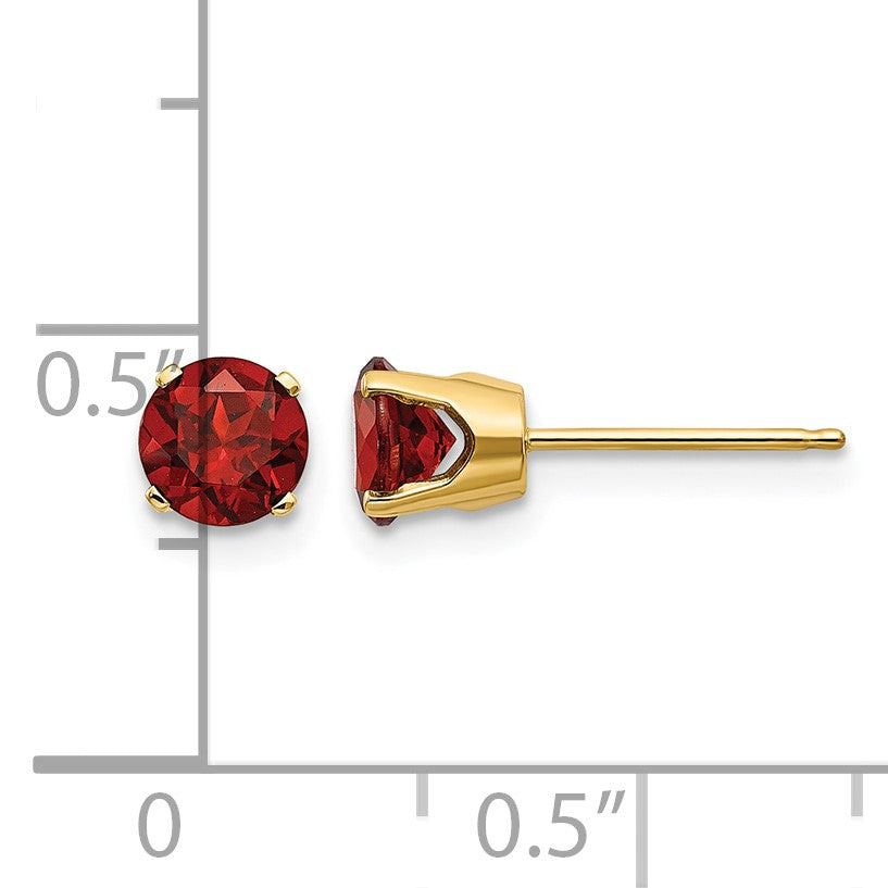 14k 5mm Round Garnet Earrings - January