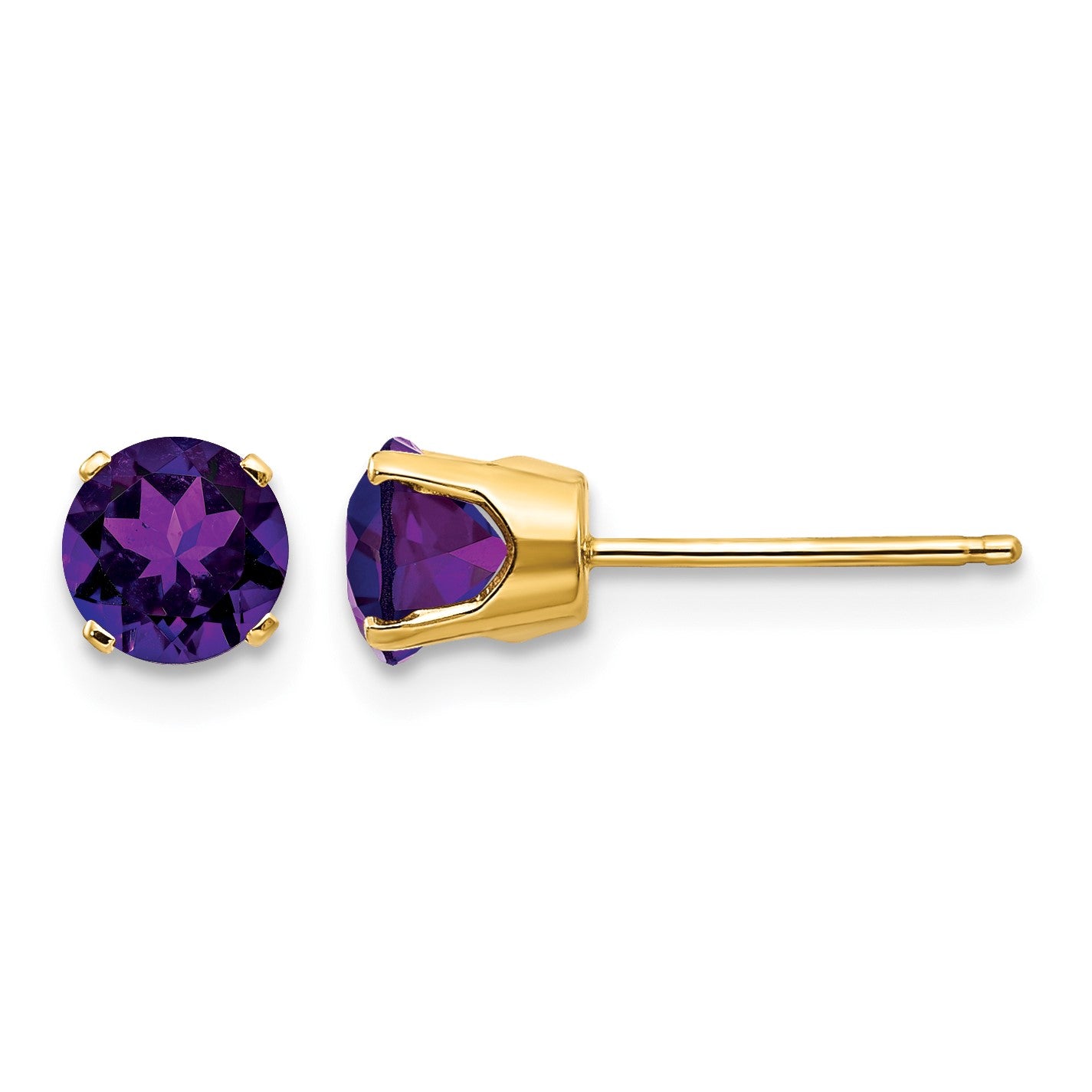 14k 5mm Round Amethyst Earrings - February