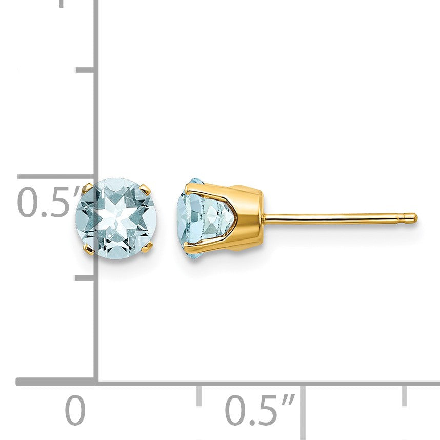 14k 5mm Round Aquamarine Earrings - March
