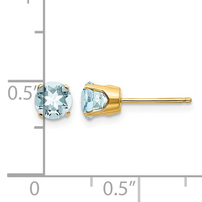 14k 5mm Round Aquamarine Earrings - March