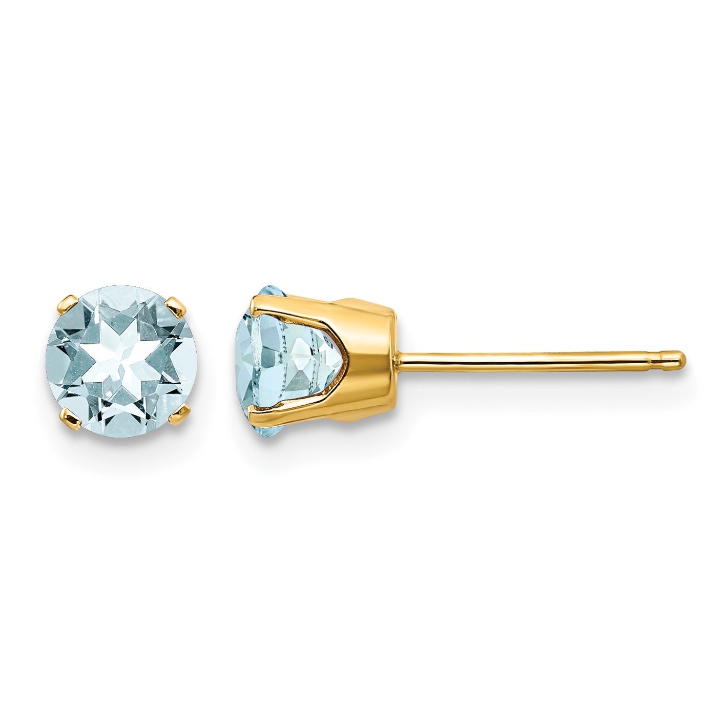 14k 5mm Round Aquamarine Earrings - March