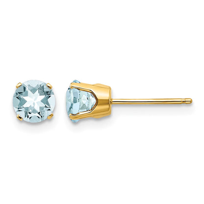 14k 5mm Round Aquamarine Earrings - March