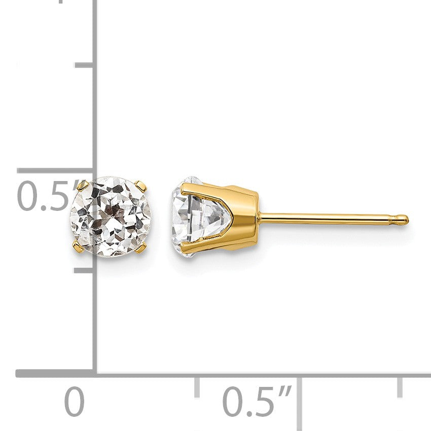 14k 5mm Round White Topaz Earrings - April