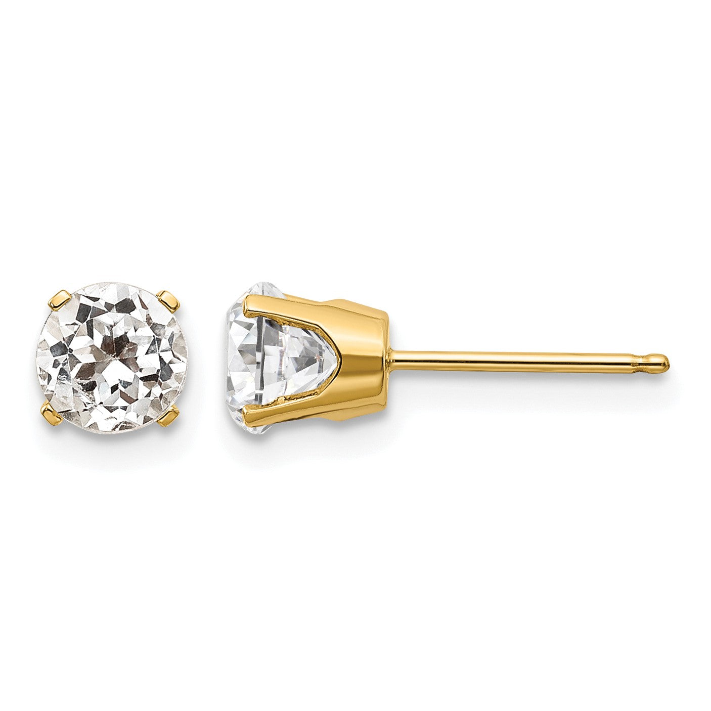 14k 5mm Round White Topaz Earrings - April
