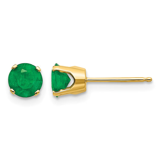 14k 5mm Round Natural Emerald Earrings - May