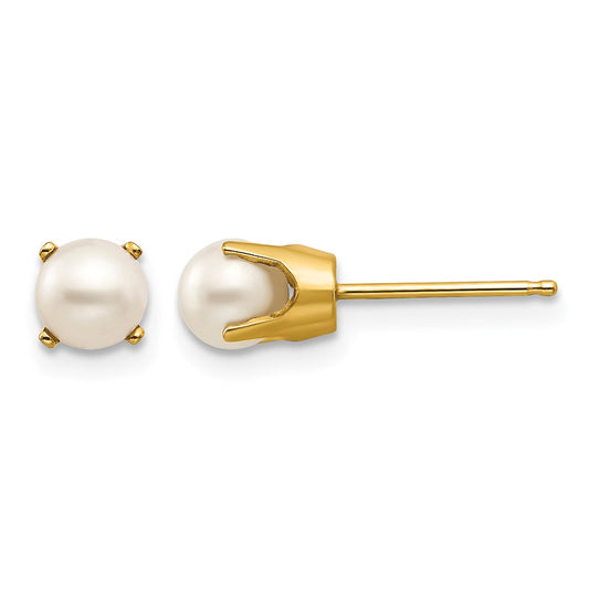 14k 5mm Round Freshwater Cultured Pearl Earrings - June
