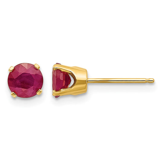 14k 5mm Round Ruby Earrings - July